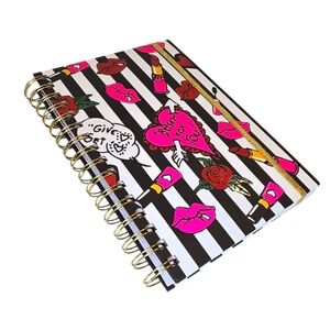 Betsey Johnson Striped Notebook with Pink and Red Accents
